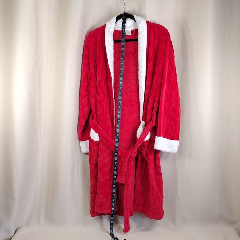 Martha Stewart Red White Plush Sherpa Fleece Intimates Loungewear Housewear Robe - Picture 3 of 8